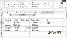 Best Way to Insert Right Arrow in Microsoft Excel