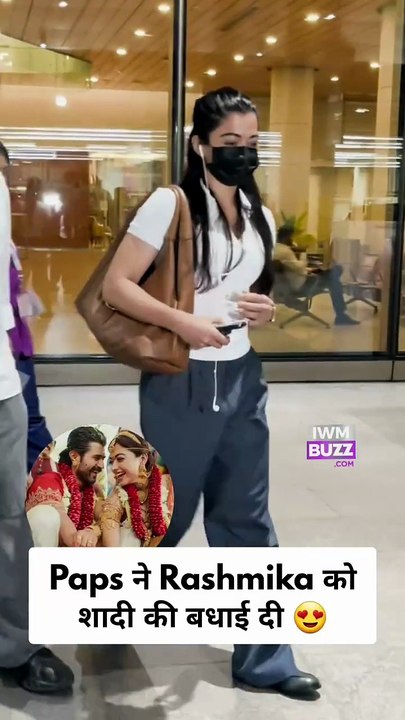 All smiles! Rashmika Mandanna reacts as paps wish her on her wedding at Mumbai airport