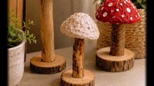 decorative mushrooms with cement and wood pieces #craftlyideas #upcycling #diygarden