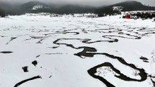 14 yaylanın birleşiminde kış masalı: Bolu'da menderesler karla kaplandı