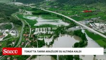 Tokat'ta su altında kalan tarım arazileri dronla görüntülendi