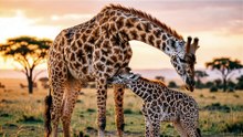Giraffe Feeding Baby