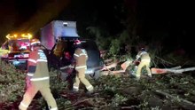 Condutora fica ferida após bater em árvores caídas na PR-323, entre Umuarama e Lovat