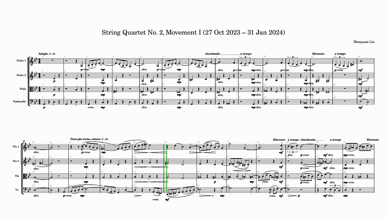 String Quartet No. 2, Movement I (27 Oct 2023 – 31 Jan 2024) (Full Score, Landscape)