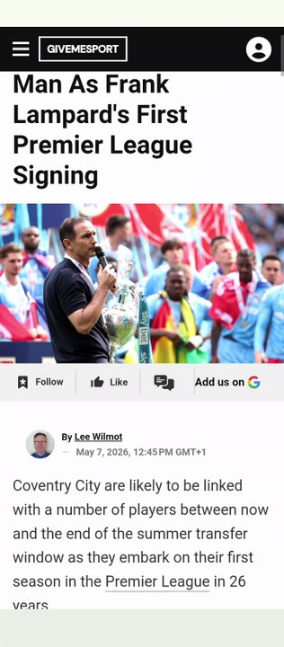 Coventry Line Up Forgotten Rangers Man As Frank Lampard's First Premier League Signing