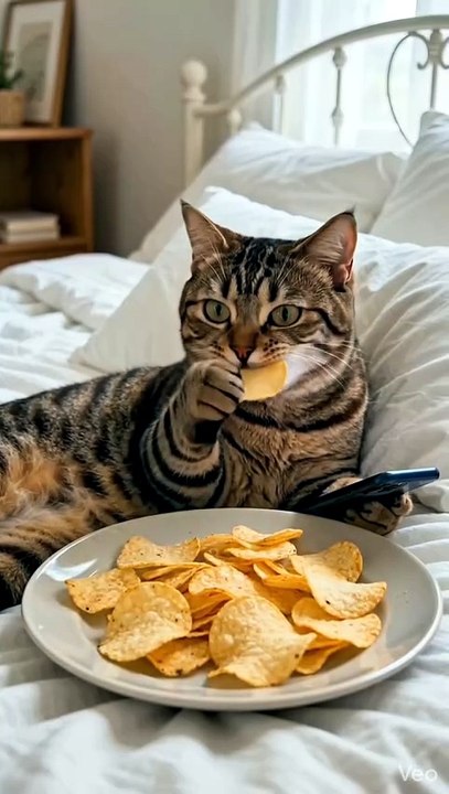 Snacks, phone, and zero stress 😺📱🍟✨ #FunnyCat #CatLife #SnackTime #MobileAddict #CuteCat #LazyVibes #ViralPets
