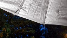 The sound of raindrops on an umbrella