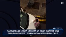 Madrugada de locura en Palma: un joven desata el caos derribando motos y golpeando coches en plena calle