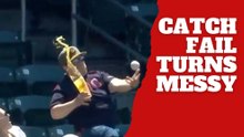 Cleveland Guardians fan goes for catch and ends up spilling beer on nearby woman