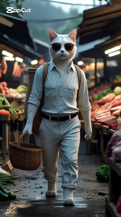 Stylish White Cat Goes Grocery Shopping 😻🛒✨