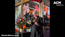 Michelle Milthorpe thanks supporters in teary address