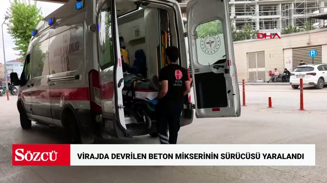 Virajda devrilen beton mikserinin sürücüsü yaralandı