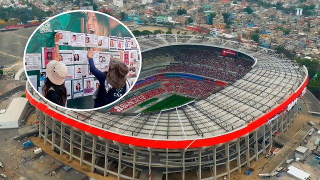 Estadio Azteca: Familiares de desaparecidos pegan fichas de búsquedas en los alrededores del recinto mundialista