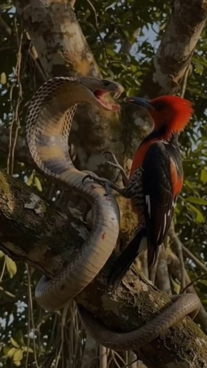Snake Opened Mouth, Pecker Moved In! #funny #junglelife #bigmistake