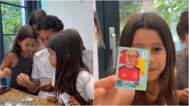 Los hijos de Marquinhos gritan de emoción tras ver que le había salido la carta de Lamine Yamal