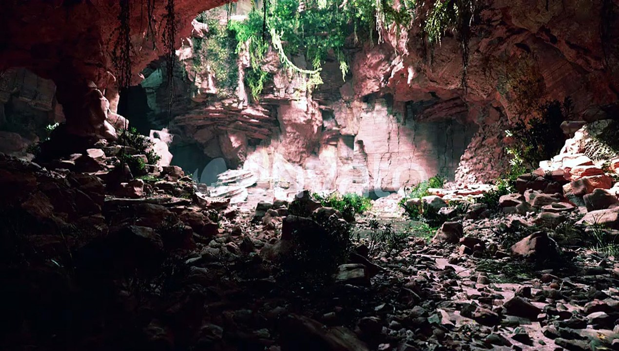 Large Fairy Rocky Cave with Green Plants