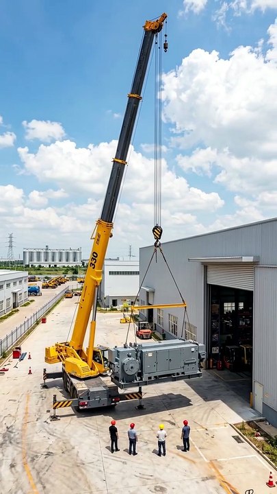 Watch a powerful 330-ton crane lift a massive generator with incredible precision! 🏗️⚡