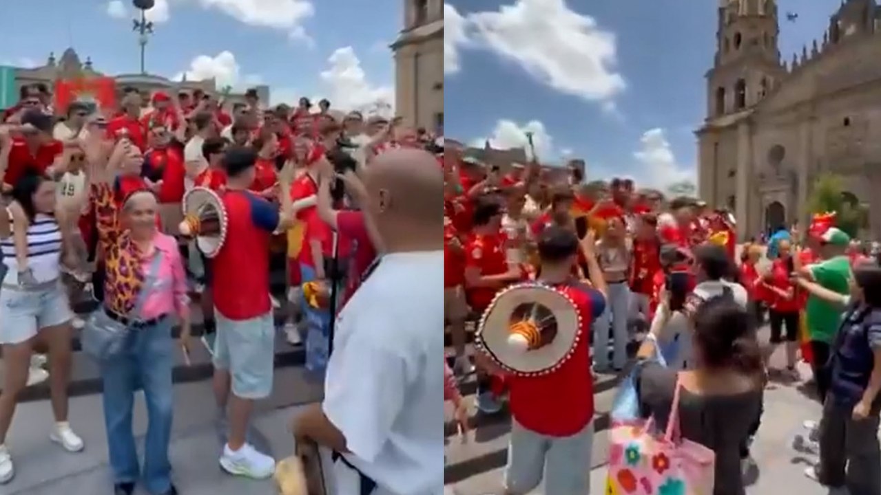 La hinchada española conquista Guadalajara al grito de "¡yo soy español!" con banderas del imperio