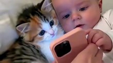 Baby and cat😂😂 #baby #cat #animal