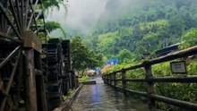 Scenic Misty Mountains and Waterwheels in China