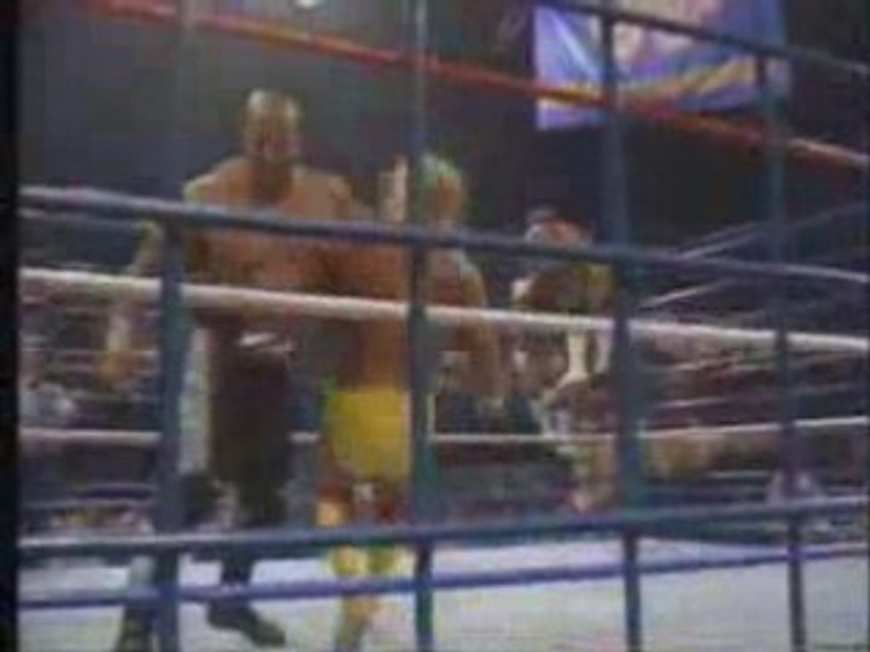 Steel cage match  hulk hogan+brutus v macho king+zeus part1