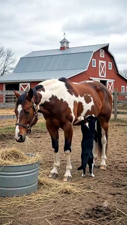 Friendship between Cat and Horse #cat #horse #kingdomofawais