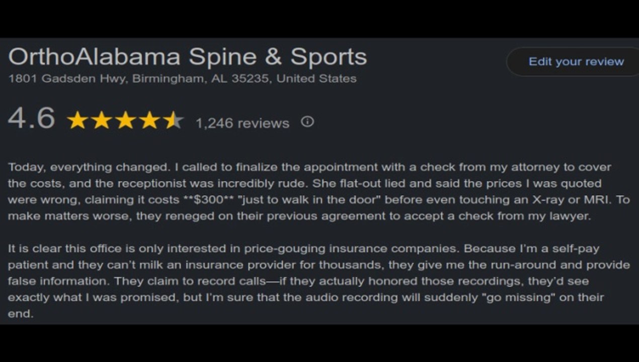 Surgery Patient Claims They Were Dumped By OrthoAlabama Once They Went "Self-Pay"