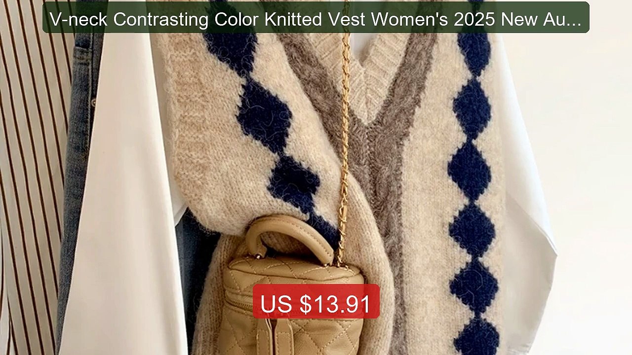 V-neck Contrasting Color Knitted Vest Women's 2025 New Autumn ... -- Hot Deal 2026 | Limited Offer!