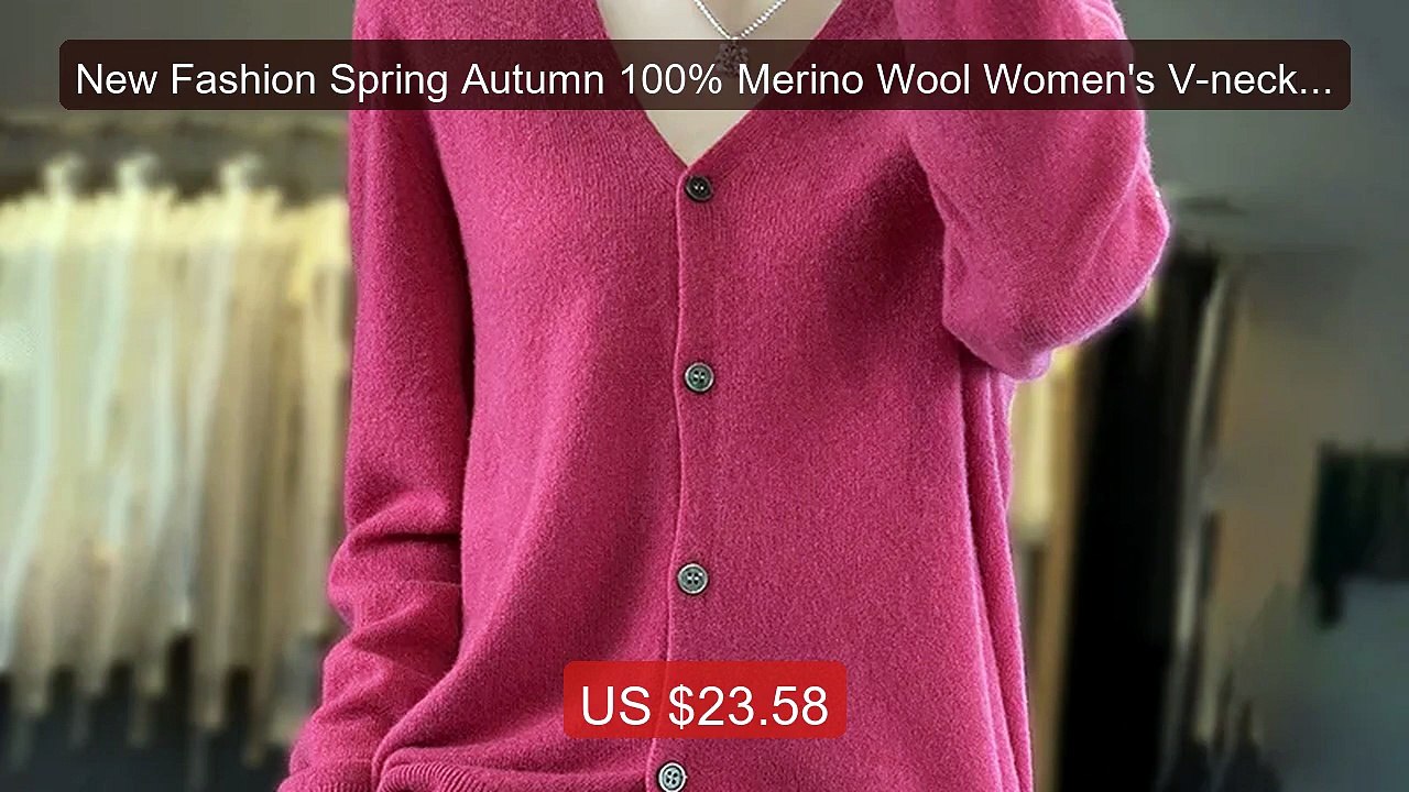 New Fashion Spring Autumn 100% Merino Wool Women's V-neck Card... -- Best Buy 2026 | Great Quality!