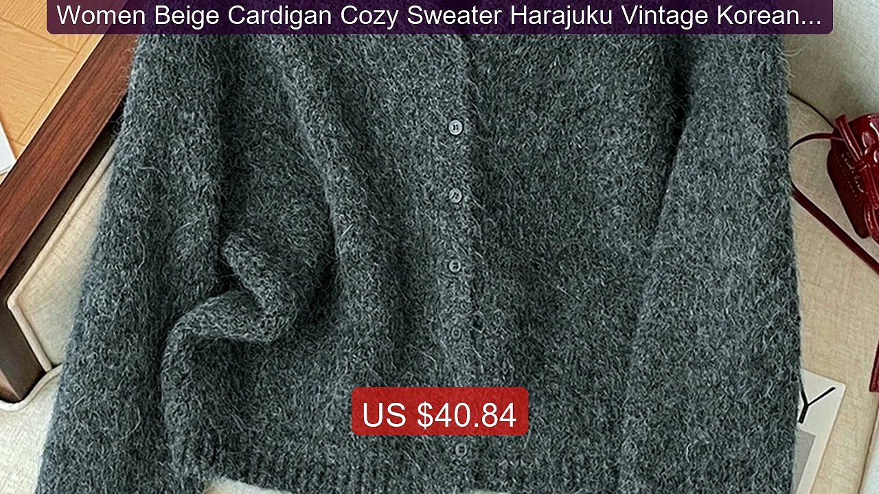 Women Beige Cardigan Cozy Sweater Harajuku Vintage Korean Y2k Long ... -- Top Rated 2026 | Buy Now!