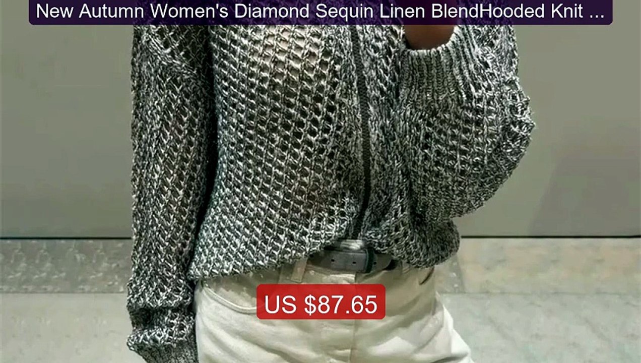 New Autumn Women's Diamond Sequin Linen BlendHooded Knit Cardigan H... -- Top Rated 2026 | Buy Now!