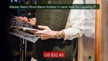Maden Retro Wool-Blend Knitted V-neck Vest for Layering Pullov... -- Hot Deal 2026 | Limited Offer!