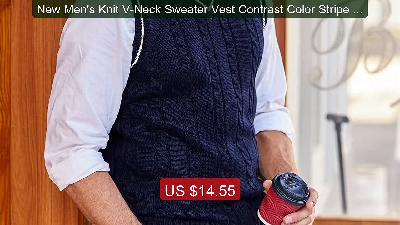 New Men's Knit V-Neck Sweater Vest Contrast Color Stripe Design Sl... -- Best Deal 2026 | Shop Now!