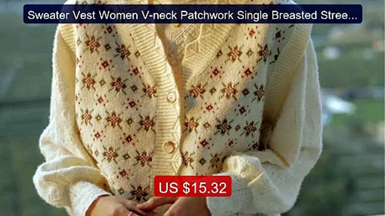 Sweater Vest Women V-neck Patchwork Single Breasted Streetwear... -- Hot Deal 2026 | Limited Offer!