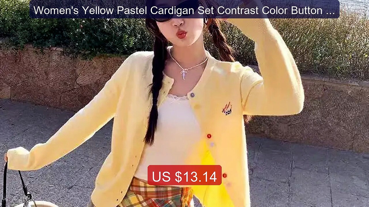 Women's Yellow Pastel Cardigan Set Contrast Color Button Knit Top +... -- Top Rated 2026 | Buy Now!
