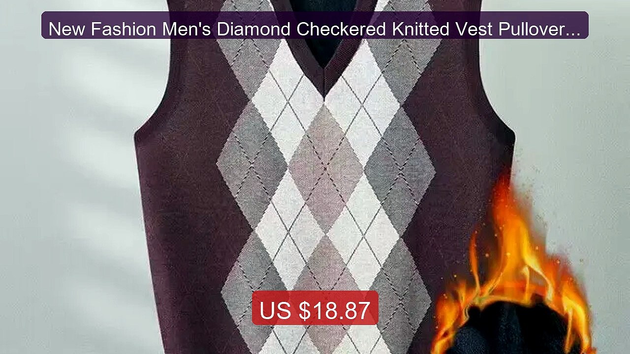 New Fashion Men's Diamond Checkered Knitted Vest Pullover V Neck Sl... -- Top Rated 2026 | Buy Now!