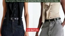 Asymmetric Sleeveless Knit Vest for Women Solid Color Scarf Collar ... -- Top Rated 2026 | Buy Now!