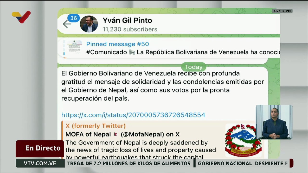 Gobierno Bolivariano recibe con gratitud la solidaridad y condolencias del gobierno de Nepal