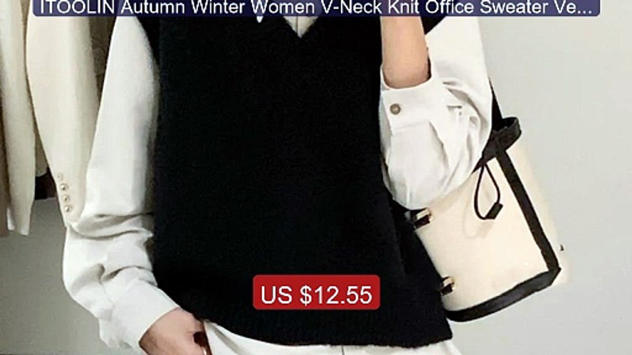 ITOOLIN Autumn Winter Women V-Neck Knit Office Sweater Vest Loose C... -- Top Rated 2026 | Buy Now!