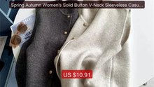 Spring Autumn Women's Solid Button V-Neck Sleeveless Casual Fa... -- Hot Deal 2026 | Limited Offer!