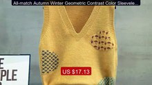 All-match Autumn Winter Geometric Contrast Color Sleeveless V-Neck... -- Best Deal 2026 | Shop Now!