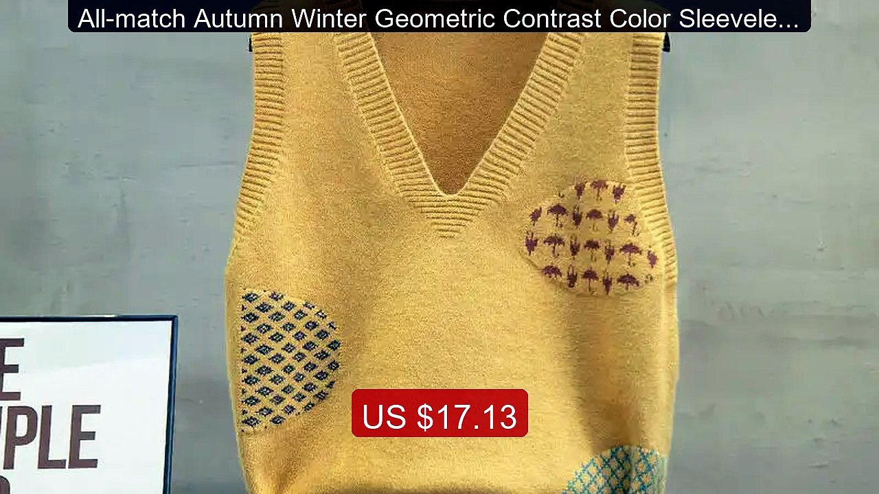 All-match Autumn Winter Geometric Contrast Color Sleeveless V-Neck... -- Best Deal 2026 | Shop Now!