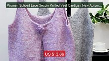 Women Spliced Lace Sequin Knitted Vest Cardigan New Autumn Wi... -- Amazing Value 2026 | Must Have!