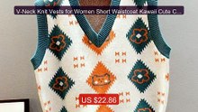 V-Neck Knit Vests for Women Short Waistcoat Kawaii Cute Cropped Cla... -- Top Rated 2026 | Buy Now!