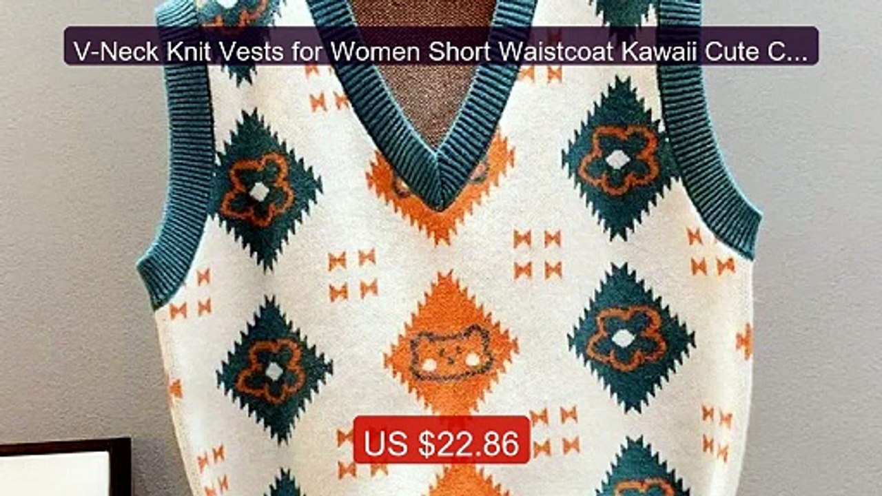 V-Neck Knit Vests for Women Short Waistcoat Kawaii Cute Cropped Cla... -- Top Rated 2026 | Buy Now!