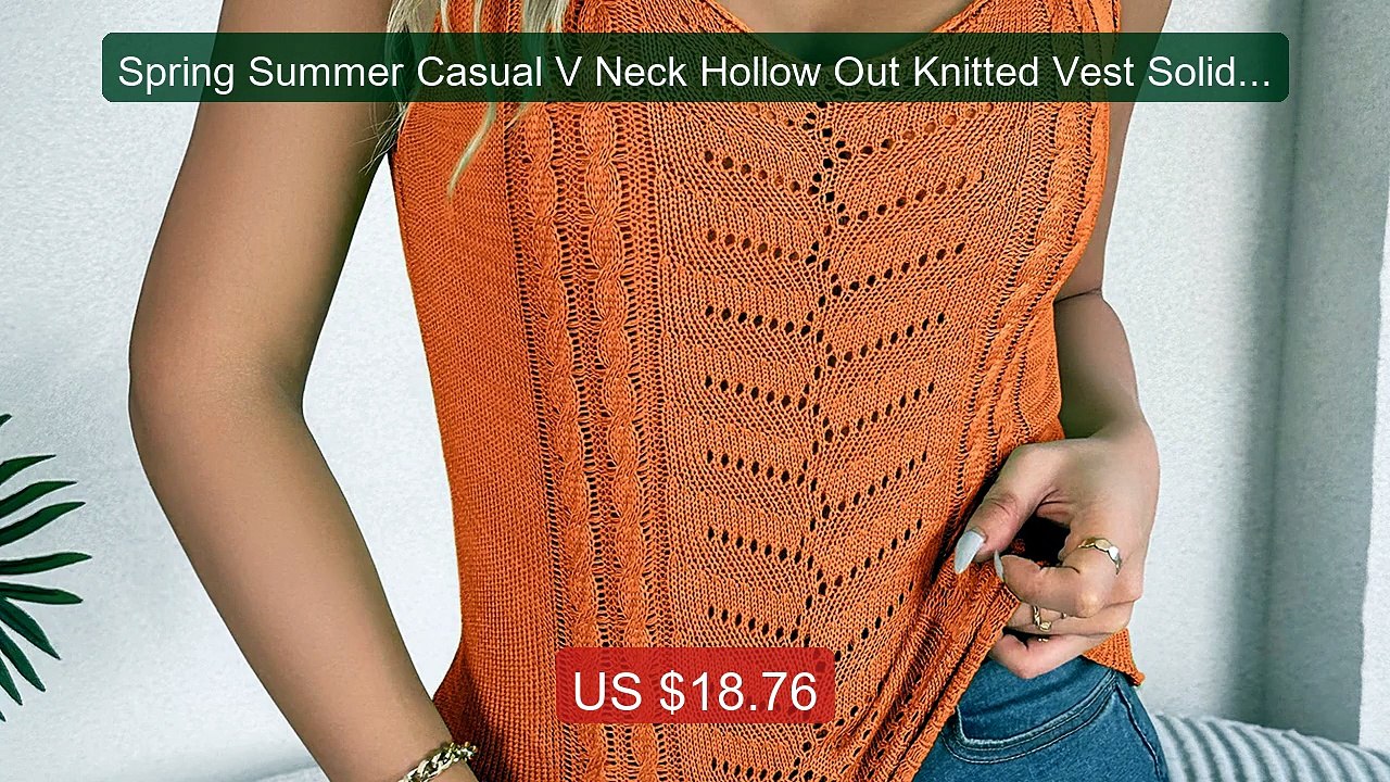 Spring Summer Casual V Neck Hollow Out Knitted Vest Solid Color Sl... -- Best Deal 2026 | Shop Now!