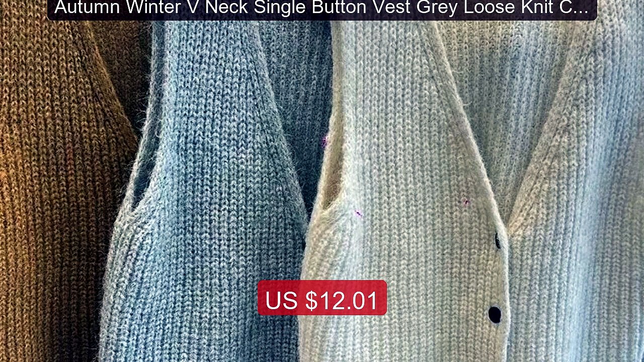 Autumn Winter V Neck Single Button Vest Grey Loose Knit Cardigan W... -- Best Deal 2026 | Shop Now!