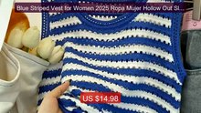 Blue Striped Vest for Women 2025 Ropa Mujer Hollow Out Sleevel... -- Hot Deal 2026 | Limited Offer!