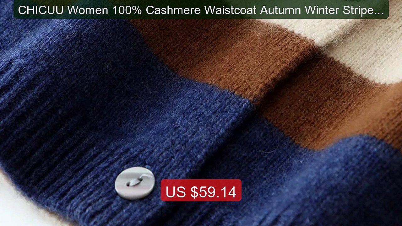 CHICUU Women 100% Cashmere Waistcoat Autumn Winter Striped Mul... -- Hot Deal 2026 | Limited Offer!