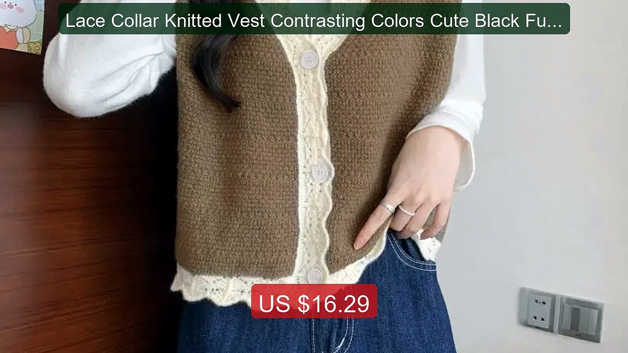 Lace Collar Knitted Vest Contrasting Colors Cute Black Fungus Edge... -- Best Deal 2026 | Shop Now!